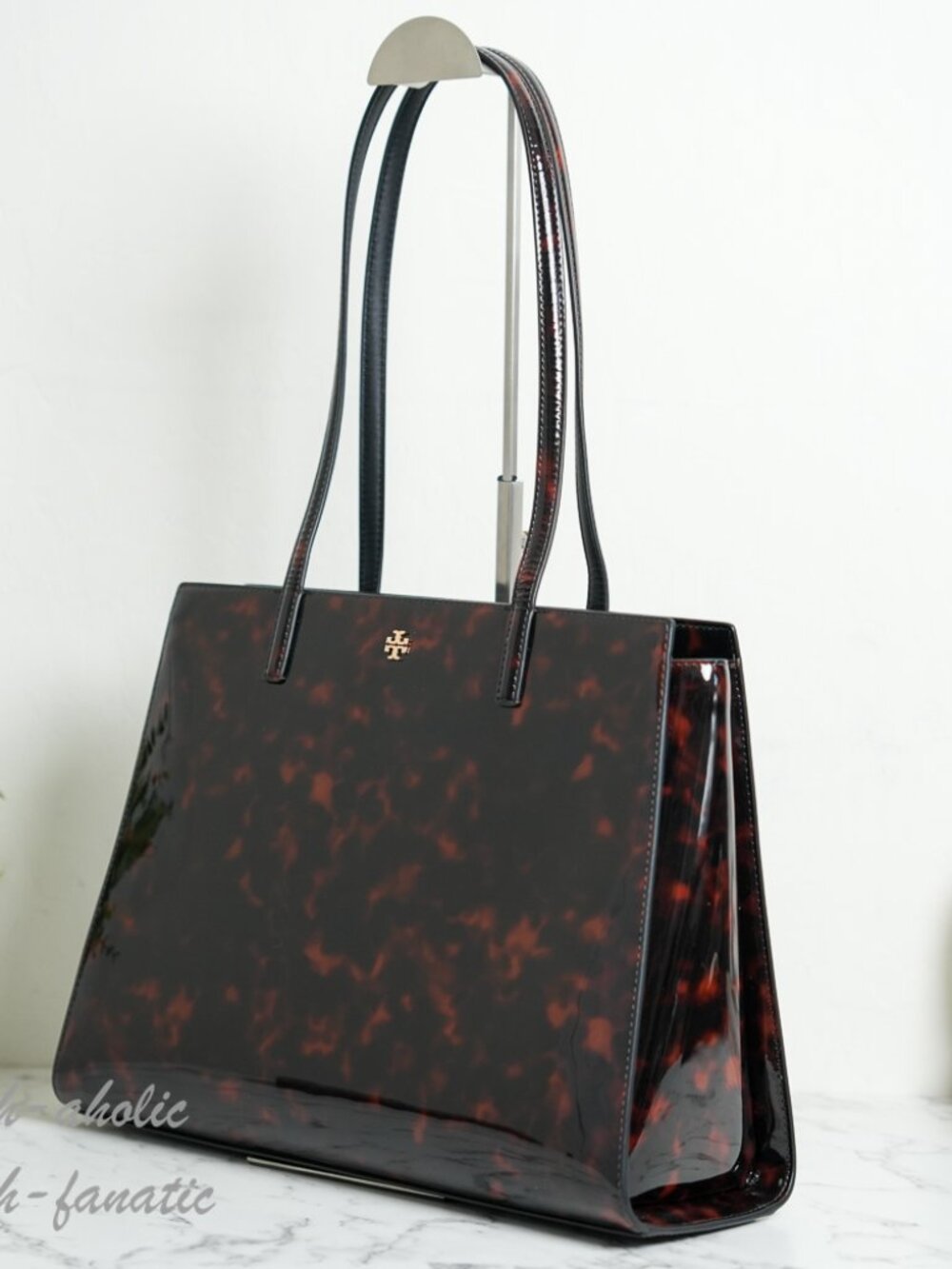 Tory Burch Emerson Tortoise Patent Leather Work Tote 165968 NWT - Picture 3 of 10